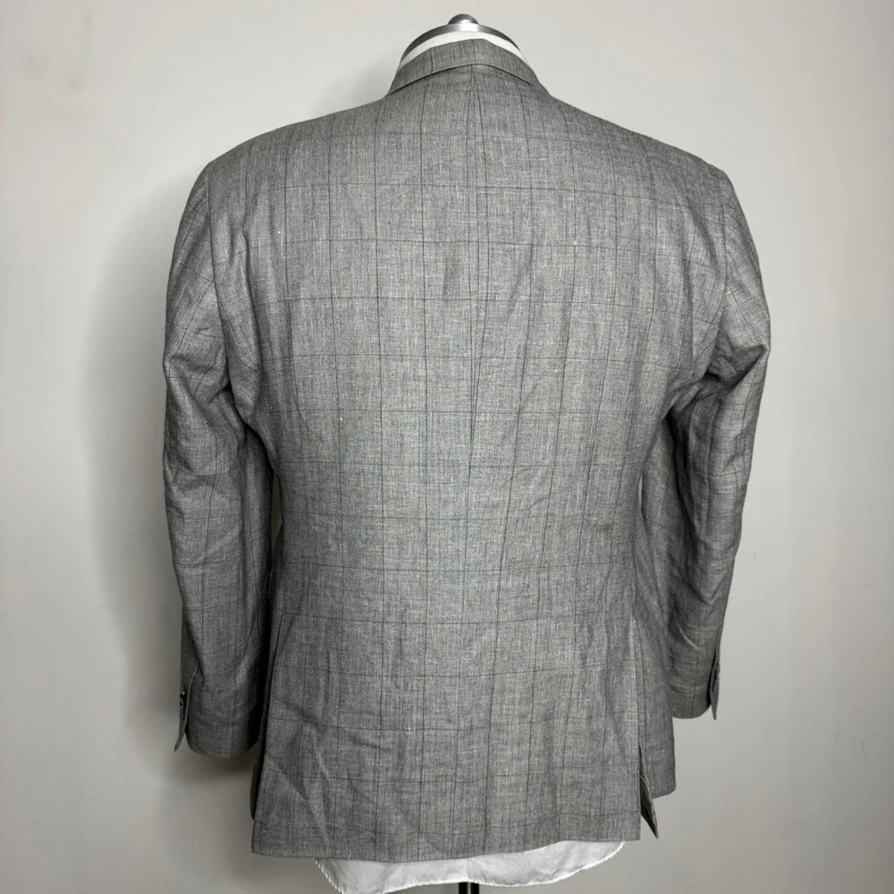 Jos‎ A Bank Tailored Fit Linen Wool Plaid Sport Coat Blazer Mens 46R